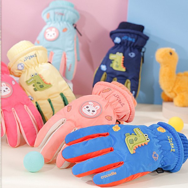 兒童可愛卡通防風防潑水加絨保暖手套
