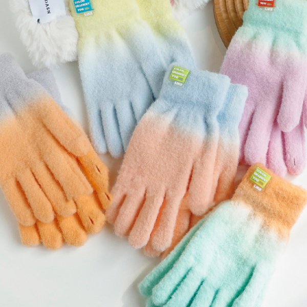 漸變色五指針織兩用保暖手套