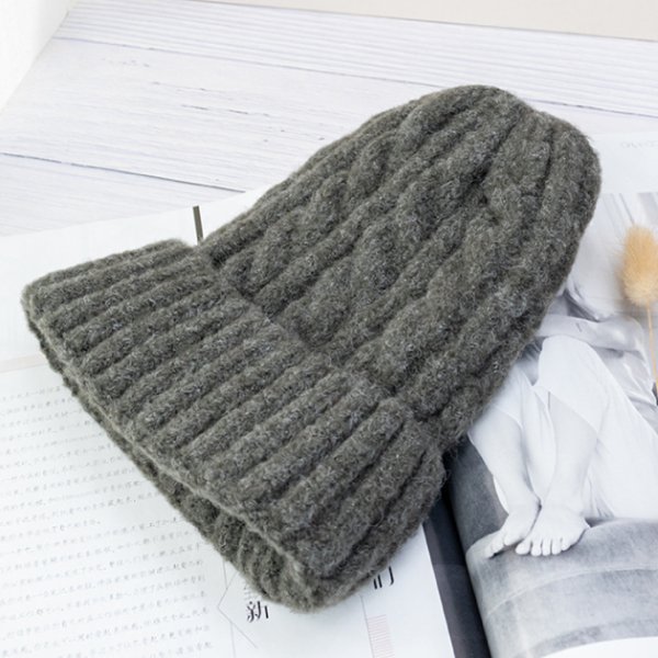 麻花針織反褶高彈性保暖毛線帽子