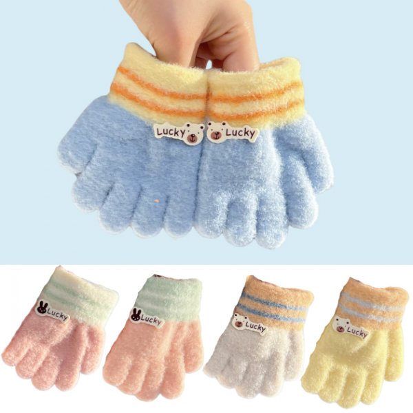 兒童動物英文拼色針織保暖手套