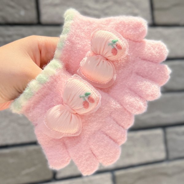 兒童立體蝴蝶結針織保暖手套